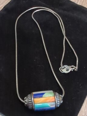 Carolyn Pollack Sterling Silver Multi Stone Inlaid Pendant Necklace